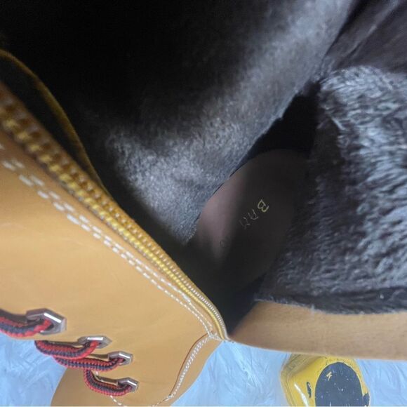 Bamboo Synthetic nubuck tan Combat knee high lace Up Stiletto Platform Boots SZ9 - Picture 11 of 12